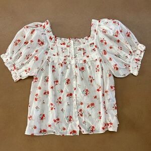 Doen Farley White and Red Floral Blouse (Small)